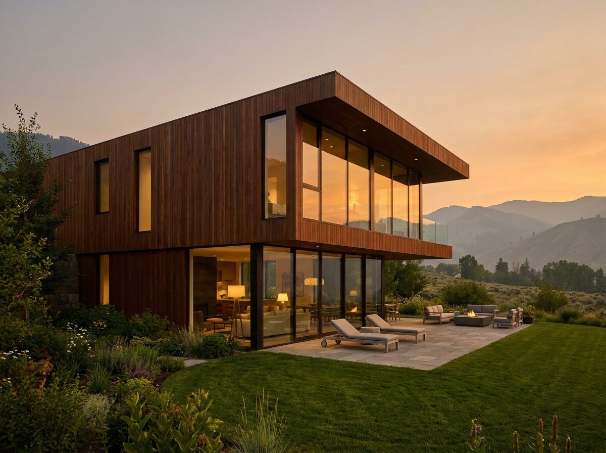 Modernes Einfamilienhaus mit Garten und Bergblick